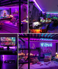 Black Light Strip Kit With 79 Feet Of Flexible LED Lights Powered By 12V 1440 LEDs For Lit Glow At Halloween And Christmas Parties Easy Setup For Fluorescent Dance Floors Not Waterproof For Indoor Use illuminating rooms with vibrant UV glow.