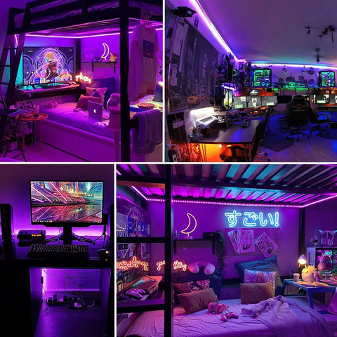 Black Light Strip Kit With 79 Feet Of Flexible LED Lights Powered By 12V 1440 LEDs For Lit Glow At Halloween And Christmas Parties Easy Setup For Fluorescent Dance Floors Not Waterproof For Indoor Use illuminating rooms with vibrant UV glow.