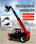 Versatile Telescopic Handler With Quick Attach System And Enclosed Brake For Warehouses Farms Or Industrial Job Sites, shown with forks and shovel attachment.
