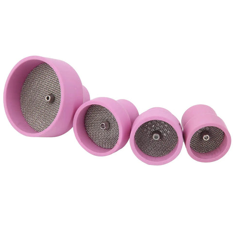 Easy Install Ceramic Welding Cup Set With Alumina Gas Lens Kit For TIG Tools showing four pink ceramic cups with mesh.