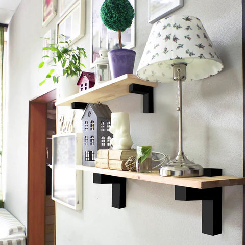Tough As Nails Heavy Duty Floating Shelf Brackets Set Of Four Adjusts Securely To Glass And Wood Supports 25 Pounds Per Pair Premium Zinc Alloy With Polished Chrome Finish For Bathroom Remodels on wooden shelves.