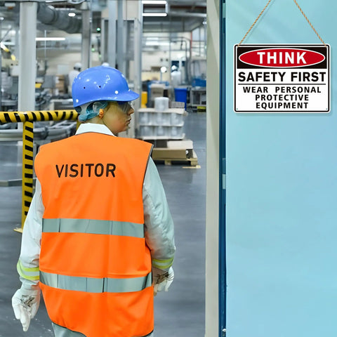 No Nonsense Safety First Sign Stickers Red Waterproof Durable PPE Warning Sign For Workplace Lab Construction Site And Industry Doors