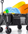 Collapsible Wagon With All Terrain Wheels Heavy Duty Foldable Utility Wagon 330 Lb Capacity Side Pockets For Camping Black