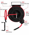 No More Snagging Lines, Retractable Air Compressor Hose Reel With Auto Rewind for 50 Foot 300 PSI, showing heavy duty swivel bracket.