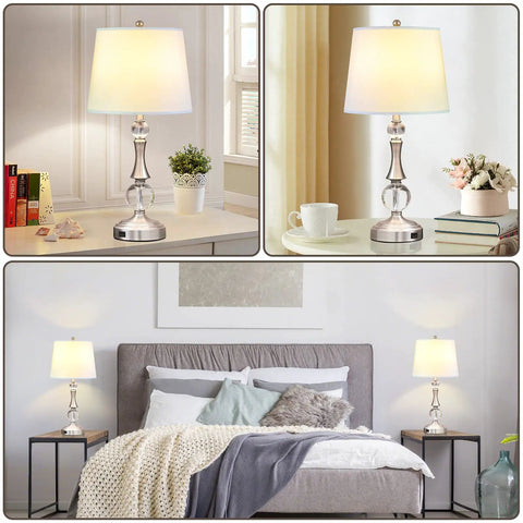 Set Of 2 Touch Control Crystal Table Lamps With USB Port, 3 Way Dimmable Bedside Nightstand Lighting, bedroom setup