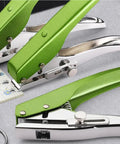 Heavy Duty Single Hole Punch Handheld Paper Punch For Cards Tags Scrapbooks And Crafts Five Sixteenth Inch Eight Millimeter Hole Size Ergonomic Zinc Alloy Puncher Pro Grade Labor Saver in green.