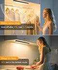 Rechargeable Motion Sensor Closet Lights With Battery Level Display installed in a closet and kitchen, 2-pack USB-C rechargeable
