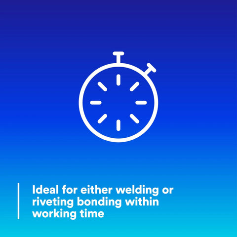 Impact Resistant Structural Adhesive 07333, Two-Part Epoxy for Automotive OEM Repair, clock icon indicating working time.