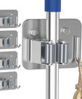 Stainless Steel Mop And Broom Holder Wall Mount With Hooks 4 Pack Screw Or Self Adhesive Install Rustproof 304 Stainless Tool Organizer