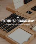 Modular Desk Organizer Tray Set In Solid Oak Wood With Felt Lining, pens and paperclips, customizable for home office use.