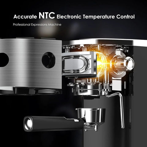 Top Shelf Commercial Espresso Machine With 20 Bar Pump And Smart Pre Infusion Silky Milk Frothing Steam Wand compact design with electronic temperature control.