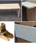 Real-Deal Heavy Duty Foldable Iron Hinges With Self Locking Mechanism attached to wooden table and bench, torsion loaded hardware.