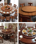 Huge 30 Inch Solid Wood Lazy Susan Turntable For Dining Tables Heavy Duty Rotating Tray At Center With Teak Finish