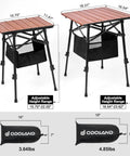 Portable Camping Table With Adjustable Height From 15.8 To 22 Inches Folding Outdoor Table With Storage Bag Compact Beach Picnic Desk For Camping Cooking Fishing Travel Backyard And More, shown with specs