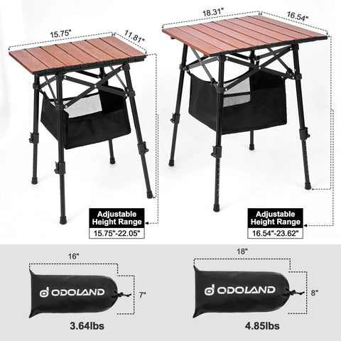 Portable Camping Table With Adjustable Height From 15.8 To 22 Inches Folding Outdoor Table With Storage Bag Compact Beach Picnic Desk For Camping Cooking Fishing Travel Backyard And More, shown with specs