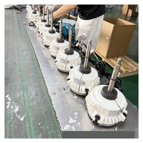 Outdoor Heat Pump Motor Replacement 200W 310V Brushless DC motors on assembly line, durable and efficient for AC units