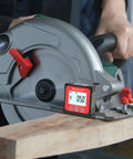 Rechargeable Digital Angle Finder Featuring Straight Up Tough V Shape Magnet And Auto Rotating Backlit Display on a circular saw.