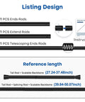 Diagram of Black Tension Curtain Rod 28 To 48 Inch No Drill Adjustable Spring Rod components and reference length.