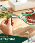 8.5 Inch All Purpose Scissors Set For Office Home Sewing And Crafts With Soft Comfort Grip cutting green fabric leaf