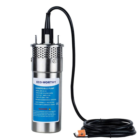12V DC Submersible Deep Well Pump With 3.2 GPM Max Flow And 230 Ft Max Head, Solar Or Battery Powered