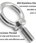 Close-up of 12 Pack M6 Lifting Eye Bolt in 304 stainless steel, showcasing the precision thread and corrosion-resistant material