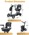 4-Wheel Foldable Electric Mobility Scooter dimensions showing product size and folded size