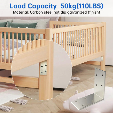 Heavy Duty 12 Gauge L Brackets 3x3 Inch Galvanized Corner Braces for woodworking on crib corner installed view.