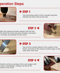 Operation steps for Solid 8 Piece Wood Plug Cutter Drill Bit Set Featuring Barrel And Claw Tips 1/4 3/8 1/2 And 5/8 Inch Sizes 1/4 Inch Hex Shank.