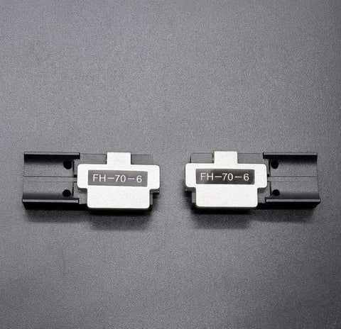 Two FH-70-6 fiber holder chuck fixtures with ribbon clamps for Fujikura splicers FSM 90R 88R 70R 70R Plus, placed side by side.