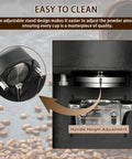 Locked In 58Mm Automatic Coffee Tamper Machine Featuring Responsive Touchpad And Adjustable 5 To 30Kg Pressure For Flawless Packing And Consistent Pulls Every Day showing adjustable stand and height adjustment features.