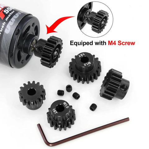 Beefed Up High Speed Pinion Gear Set 15T 16T 17T 18T 19T 5mm Bore Hardened Steel with M4 Screw for RC Buggy SCT Truck