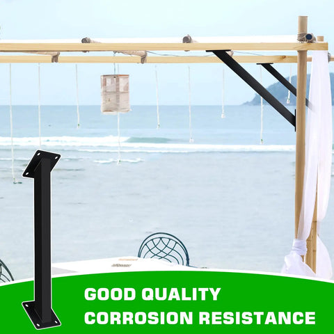 4 Piece 45 Degree Angle Support Bracket Kit For Pergola Inside Mount Corner Brace Black Heavy Duty Wood Support For Terrace Cabin Elevated Deck No Cutting Required Easy Install