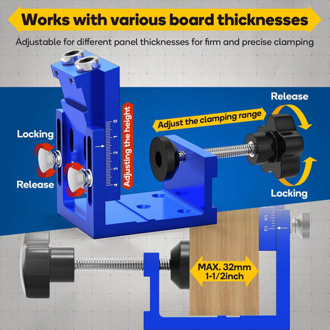 Pocket Hole Jig Kit For 15 Degree Angled Holes All Metal Woodworking Drill Guide For Precise Dowel Joints Aluminum Alloy