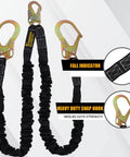 Retractable Safety Harness Lanyard For Fall Protection And Tree Climbing, 6 Ft Double Leg, internal shock absorber visible