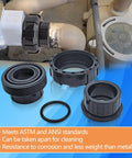 1 Inch Slip Union Coupling Pipe Fitting 4 Pack Schedule 80 with EPDM O Ring shown installed and disassembled