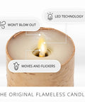 Flameless LED Tea Light Candles Set Of 2 Birch And Pearl Ivory Real Wax Look showing moving flickering flame technology