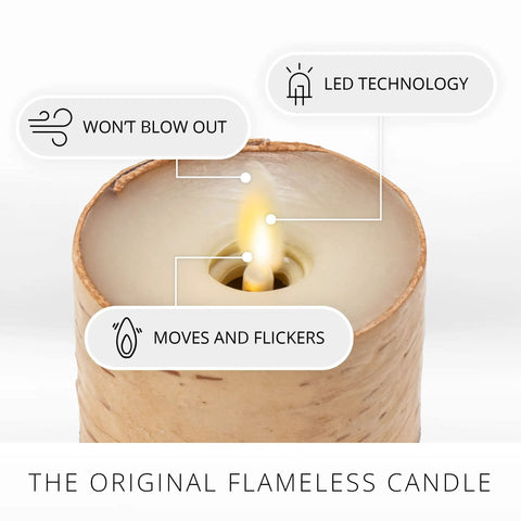 Flameless LED Tea Light Candles Set Of 2 Birch And Pearl Ivory Real Wax Look showing moving flickering flame technology