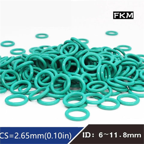 Gear Up With This Green FKM O Ring Assortment Kit Featuring 10 Sizes From 6mm ID To 17.1mm OD Thick 1.8mm And 2.65mm Fluorine Rubber Oil Seal Gasket Set For Industrial Equipment And Machinery. green FKM O-ring set, 2.65mm thick, 6–11.8mm ID