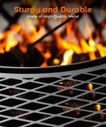 Close-up of 40 Inch Outdoor Fire Pit With Poker And Grill For Patio And Backyard, showcasing durable steel bowl and fire embers.
