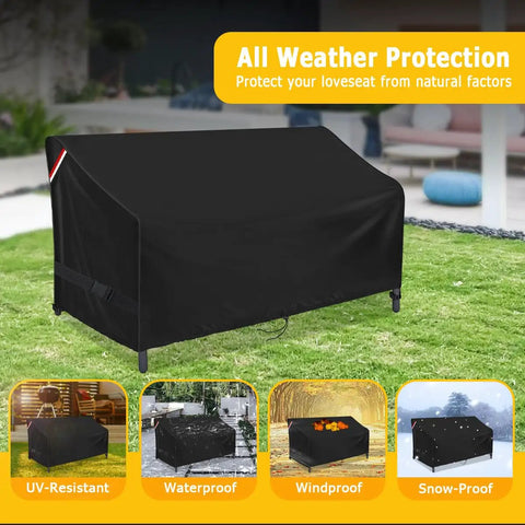 Outdoor Loveseat Cover For Two-Person Glider Benches And Sofas, Waterproof Patio Furniture Cover, 600D Oxford, black cover in garden