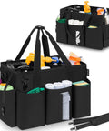 Wearable Cleaning Caddy Bag Pro Grade with adjustable strap, large capacity black organizer for housekeepers and cleaners.