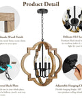 21.6 Inch Farmhouse Wood Orb Chandelier With 4 Lights Rustic Dining Room Light Fixture Adjustable Hanging Chain Black Matte Finish
