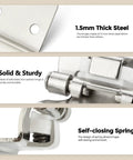 Real Solid Brushed Nickel Cabinet Hinges 30 Pack 15 Pair Heavy Duty Kitchen Hardware showing 1.5mm thick steel construction and self-closing spring design.