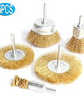 Five brass wire cup brushes for drill with 1/4-inch shanks