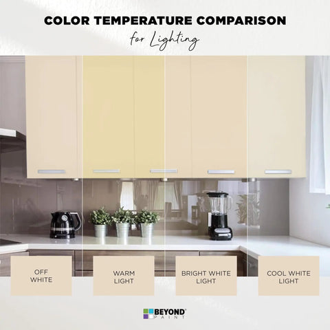 Color temperature comparison on cabinets with All In One Refinishing Paint For Furniture And Cabinets And More, Off White Gallon