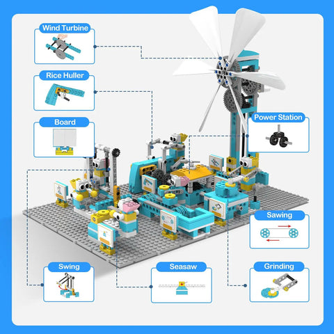 STEM Robot Building Kit With 570 Plus Pieces Motorized Farm Themed DIY Science Set, wind turbine build and farm machines