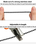 Hands holding 2 Pack 36 Inch Stainless Steel Ceiling Fan Pull Chain Extension Bead Chain, with pliers adjusting length, rustproof.