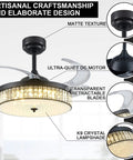 42 Inch Retractable Ceiling Fan Chandelier With Lights And Remote Crystal Fandelier With Retractable Blades in black finish