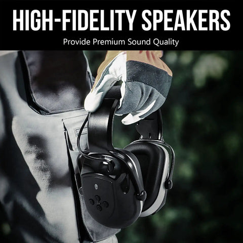 Bluetooth Hearing Protection Earmuffs With Rechargeable Battery NRR 25 Decibels Noise Canceling for snow blowing, mowing, and construction.