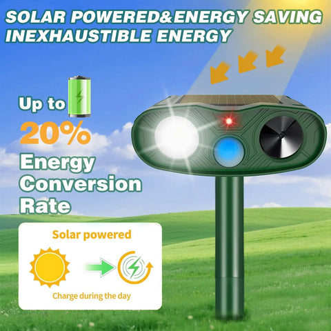 Solar Powered Ultrasonic Pest Deterrent For Your Yard And Garden, Motion Sensor Outdoor Light That Fends Off Raccoons, Squirrels, Rabbits, Cats, Dogs And Skunks, IP65 Weatherproof Animal Repeller with solar panel